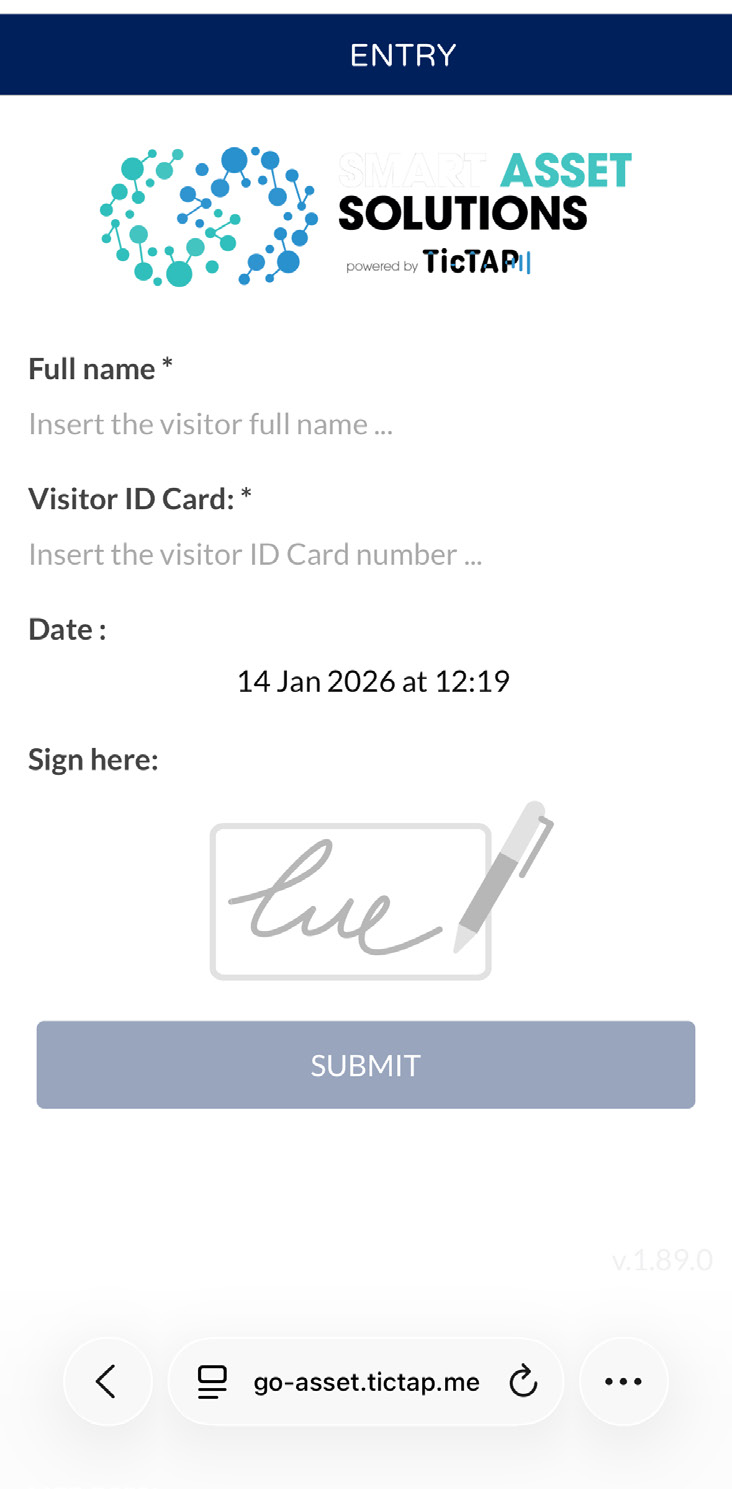 Asset Passport entry form on mobile