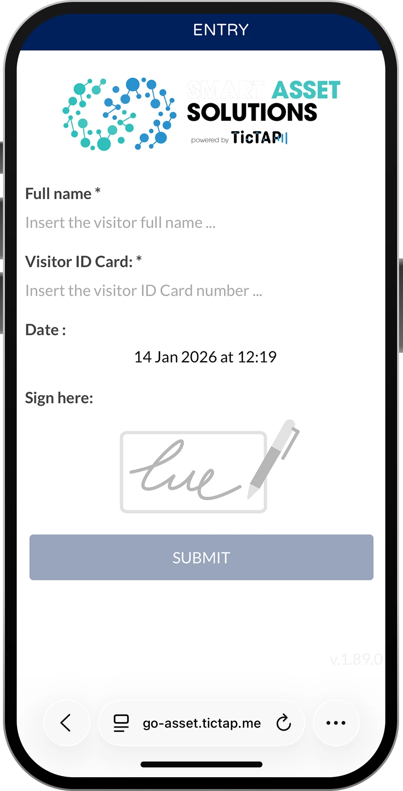 Asset Passport entry form on mobile